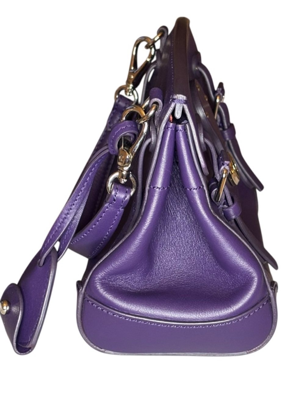 Ralph Lauren Mini Ricky Satchel | Purple Leather | Silver Hardware - Picture 3 of 16